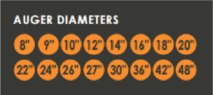 diameters of augers