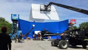 Bucket truck being used in a movie shoot. 