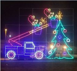 Picture of bucket truck created with holiday lights